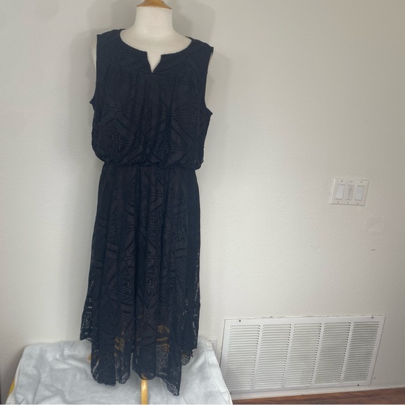 NWT New Style & Co. Black Crochet Sleeveless Fit & Flare Dress Size XL Classic - Picture 1 of 13